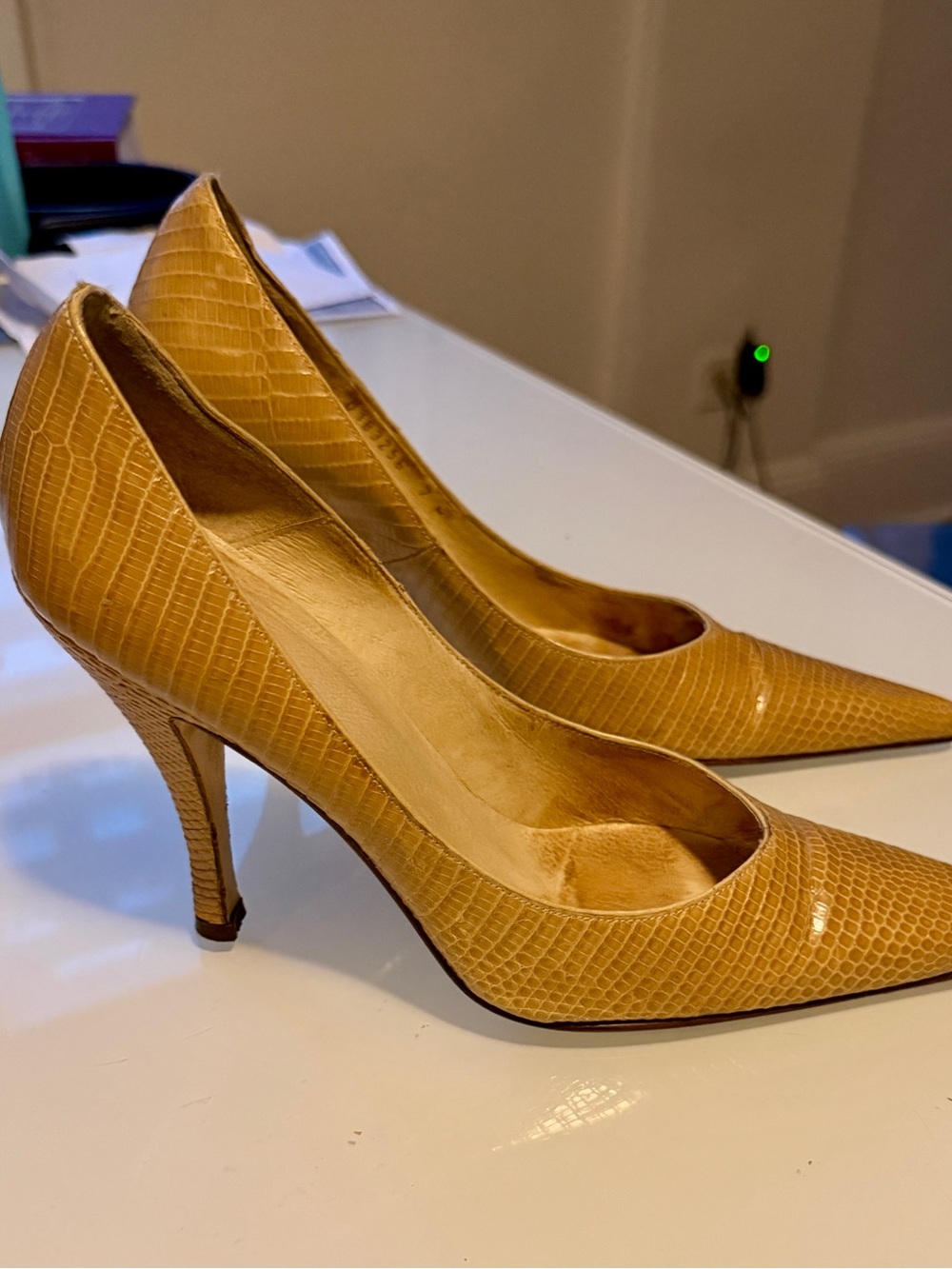 Delman Women’s Pointed Toe High Heels in Beige